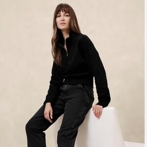 NWT Banana Republic Quilted Quarter-Zip Sweatshirt, black, M